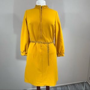 Vintage | Mustard Yellow Zip Front Long Sleeved Dress